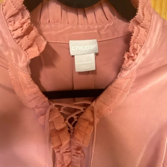 Chicos Sandwashed Satin Ruffle Blouse - Picture 3 of 10